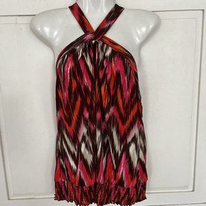 Cato Top Sleeveless Blouse Stretch Orange Pink Brown Print Size Large New